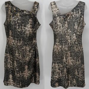 VTG Kay Unger Sz 16 Chandelier Sequined Mini Dress Embellished Y2K Ruched Side